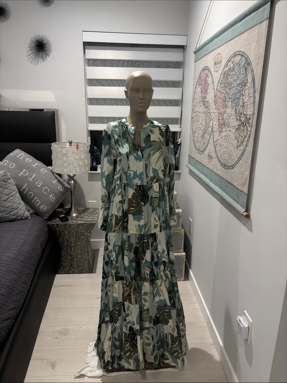 Tiered Floral Maxi Dress in Green & Teal